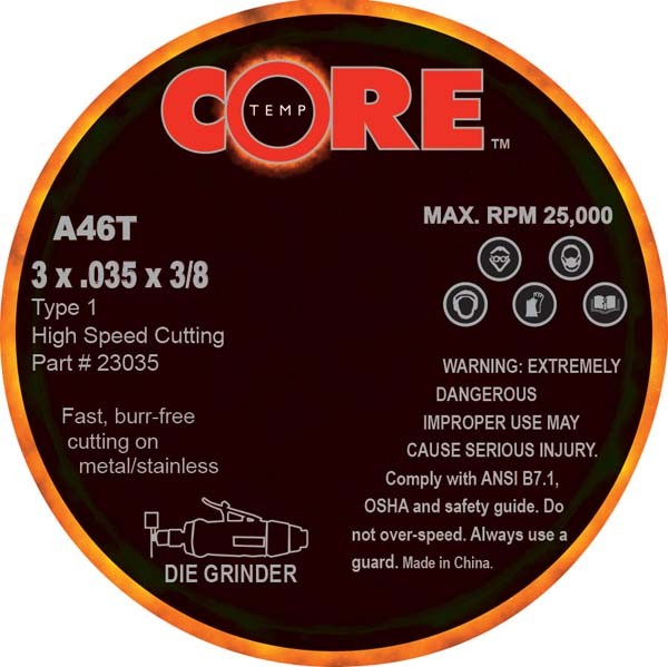 Coretemp Abrasives 23035 A46T 3 in 0.035 in 3/8 in Aluminum Oxide Grinding Wheel