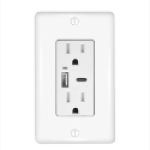 CYBER TECH LIGHTING OT2-CA2USB 2 SOCKET WALL 15A OUTLET WITH 1A + 1C USB, 3.6 AMP