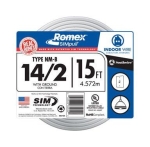 Southwire® 28827426 Romex® Series 600 V 15 A 2 Cond NM-B Copper 15 ft Cable