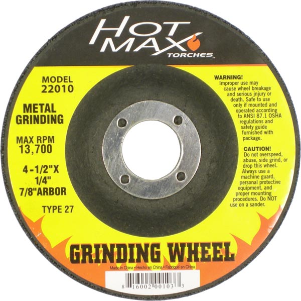 KDAR Hot Max Torches™ 22010 4-1/2 in 1/4 in 5/8 in Grinding Wheel