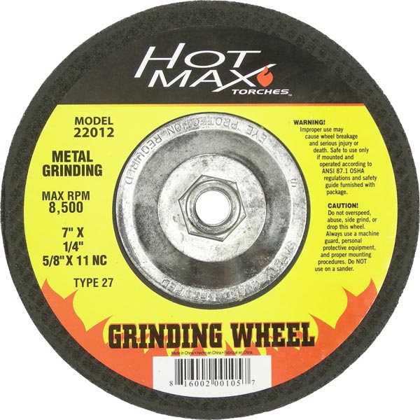 KDAR Hot Max Torches™ 22012 7 in 1/4 in 5/8-11 NC Grinding Wheel with Hubs