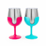 CAMCO 51915 8 oz 18/8 Stainless Steel Pink/Blue Wine Tumbler Set