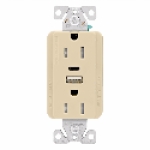 Eaton Cooper Wiring Device TRUSBAC15V-K-L 125 V 15 A 2 Pole Type AC Combination USB Charger with Receptacle