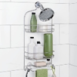 Zenith Home 7542NN Satin Nickel 24.2 in (2) Self-Draining Shelves, Soap Holder, Towel Bar and Built-In Razor Holder Hanging Shower Caddy