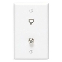 Leviton® 002-40259 00W White High-Impact Plastic Standard Wallplate Flush Mount Telephone and Video Wallplate