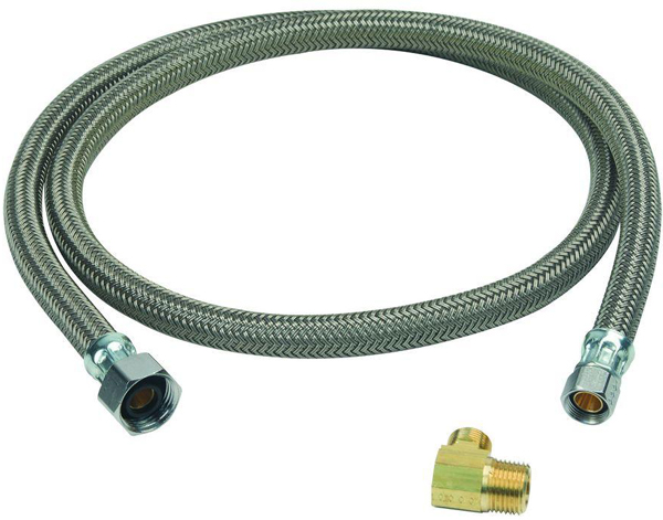 Brasscraft B1-48DW6 P 3/8 in x 3/8 in FIP x Compression Reinforced PVC inner Hose, PVC Coated Yarn Braiding, Brass Barb, Stainless Steel Ferrule Dishwasher Connector